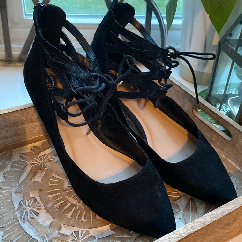 Sexy ankle strap black flats size 11 wide